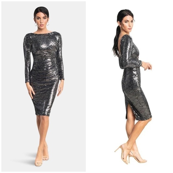 DRESS THE POPULATION Emilia Sequin Long Sleeve Dress - Picture 1 of 4